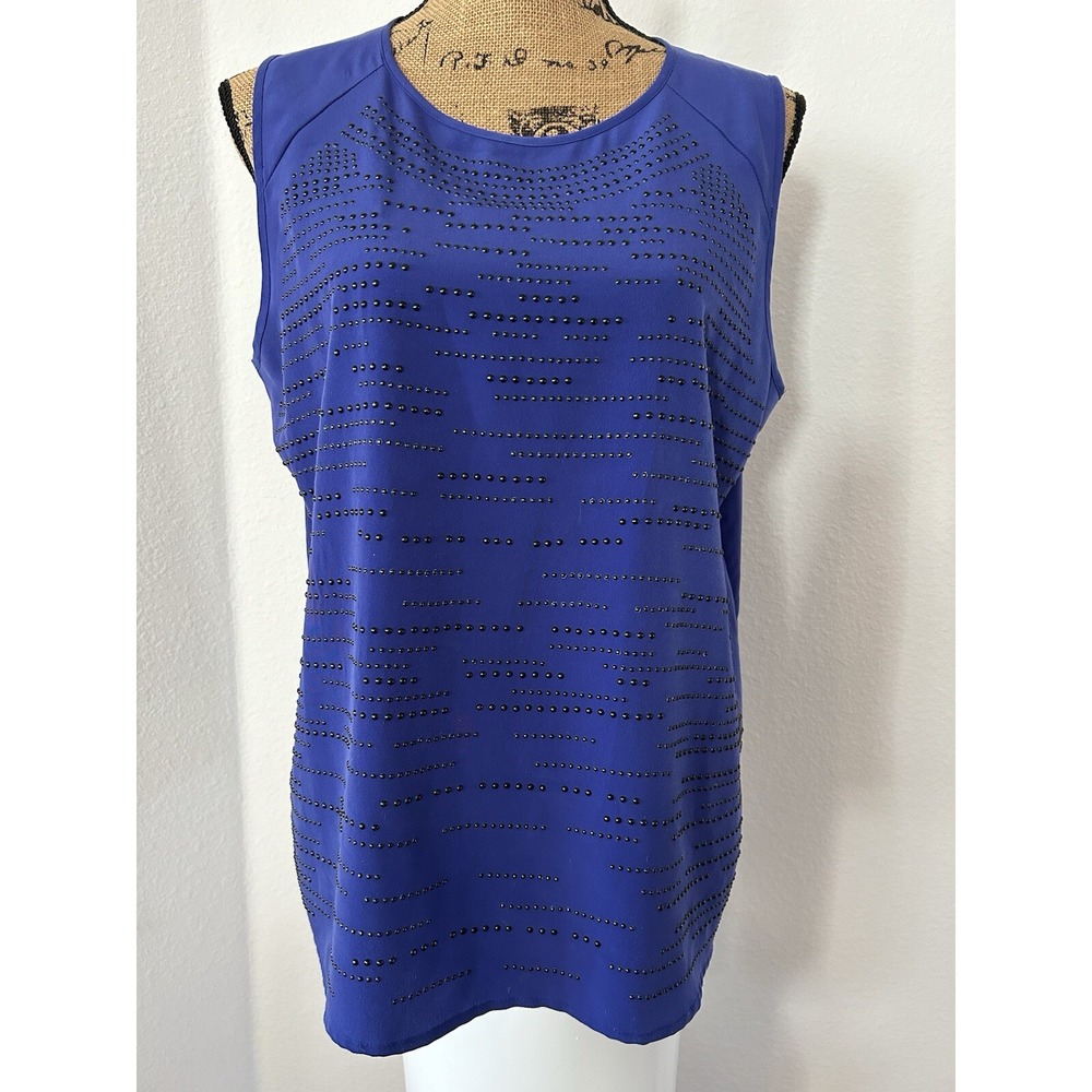 Calvin‎ Klein Women Large Sleeveless Shell Tank Blue Studded Boxy 90's Y2K